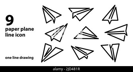 one line drawing of paper plane icon set vector illustration. outline icon set Stock Vector