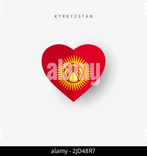 Kyrgyzstan heart shaped flag. Origami paper cut Kyrgyz national banner. 3D vector illustration isolated on white with soft shadow. Stock Vector