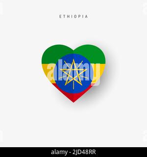 Ethiopia heart shaped flag. Origami paper cut Ethiopian national banner. 3D vector illustration isolated on white with soft shadow. Stock Vector