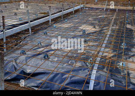 steel works ready for  pouring concrete for building a new home Stock Photo