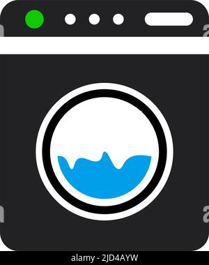 Front loading washing machine in operation. Editable vector. Stock Vector