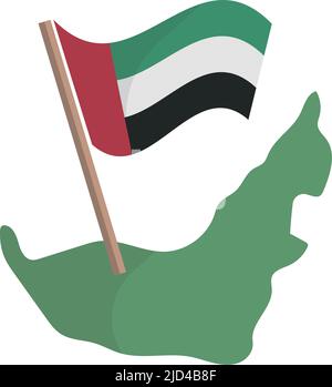 United Arab Emirates flag on a map of the United Arab Emirates. Editable vector. Stock Vector