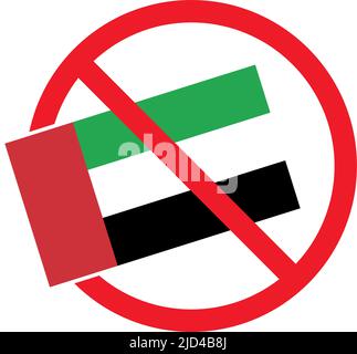 Prohibited sign and United Arab Emirates flag. Warning and danger. Editable vector. Stock Vector