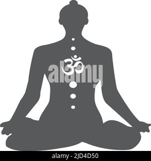yoga performing Dhyana Meditation Asana silhouette vector with OM (AUM) in the middle of body Stock Vector