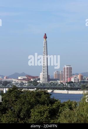 Sep 17, 2018-Pyeongyang, North Korea-A General view of Pyeongyang downtown scene. South Korean President Moon Jae-in's historic three-day visit to North Korea will begin with an official welcome ceremony at Pyongyang Sunan International Airport on Tuesday morning, which will likely be attended by North Korean leader Kim Jong-un, officials said Monday. Stock Photo