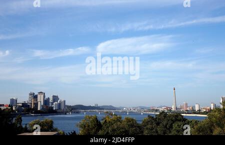 Sep 17, 2018-Pyeongyang, North Korea-A General view of Pyeongyang downtown scene. South Korean President Moon Jae-in's historic three-day visit to North Korea will begin with an official welcome ceremony at Pyongyang Sunan International Airport on Tuesday morning, which will likely be attended by North Korean leader Kim Jong-un, officials said Monday. Stock Photo