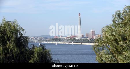 Sep 17, 2018-Pyeongyang, North Korea-A General view of Pyeongyang downtown scene. South Korean President Moon Jae-in's historic three-day visit to North Korea will begin with an official welcome ceremony at Pyongyang Sunan International Airport on Tuesday morning, which will likely be attended by North Korean leader Kim Jong-un, officials said Monday. Stock Photo