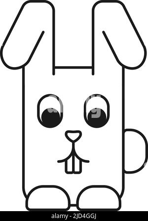 Line art black and white sitting bunny rabbit Domestic cartoon animal. Farm themed vector illustration for icon, stamp, label, badge, sticker, gift ca Stock Vector