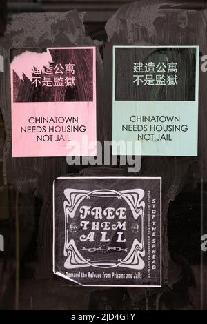Wheatpaste posters in Chinatown of New York City, United States of America Stock Photo