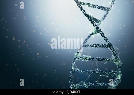 DNA molecule structure on blank light water background with copyspace, genetic biotechnology concept. 3D rendering, mockup Stock Photo