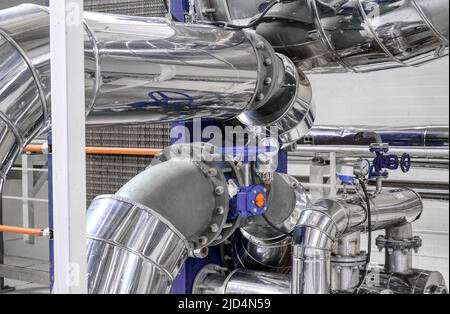 Dosing control valves and liquid meters on pipeline system Stock Photo