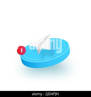 3d Paper plane icon isolated on white background. Paper airplane icon. Blue square button. Stock Vector