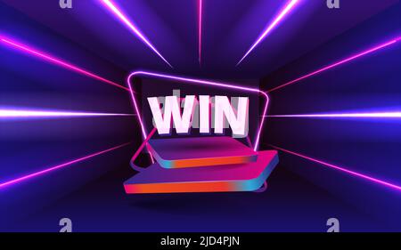 Celebration of win retro 90s style on dark background. Winning vector illustration. Stock Vector