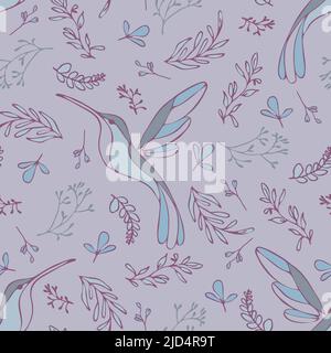 Seamless vector pattern with gentle hummingbird on pink background. Simple romantic vintage wallpaper design. Decorative love bird fashion textile. Stock Vector