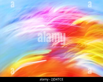 Shiny glitters blur defocused rainbow sky. Multicolored abstract bokeh rainbow circular background. Stock Photo