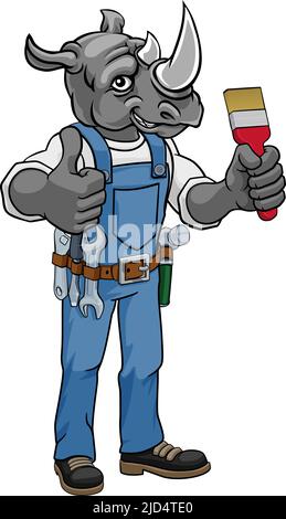 Rhino Painter Decorator Holding Paintbrush Stock Vector