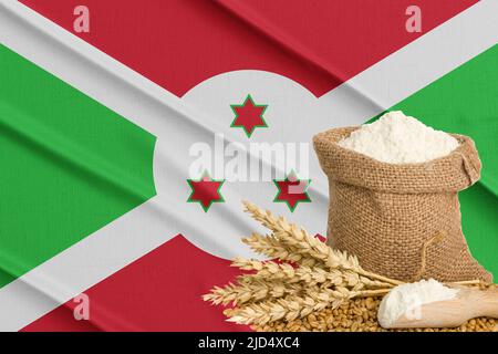 Burundi grain crisis, Concept global hunger crisis,  On background Flag Burundi wheat grain. Concept of growing wheat in Burundi. 3D work and 3D image Stock Photo
