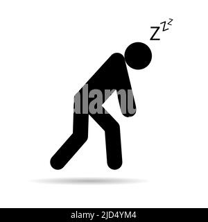 Tired man icon with shadow, sleep emotion tired sign, bored concept symbol, graphic vector illustration . Stock Vector