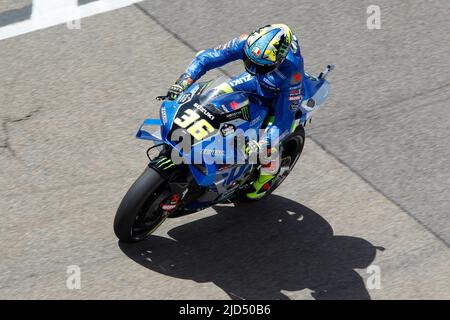 Hohenstein Ernstthal, Germany. June 18th 2022. MotoGP Liqui Moly Motorrad Grand Prix Deutschland at at Sachsenring circuit, Hohenstein-Ernstthal, Germany. Pictured: #36 Joan Mir (SPA) of Team SUZUKI ECSTAR during third practice session Credit: Piotr Zajac/Alamy Live News Stock Photo