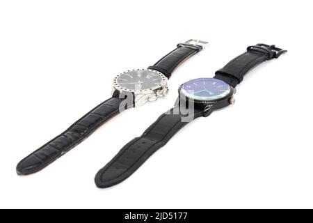 A picture of wristwatch on white background with selective focus Stock Photo