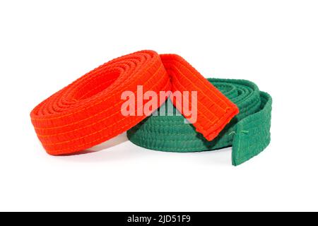 A picture of taekwondo belt on white background with selective focus Stock Photo