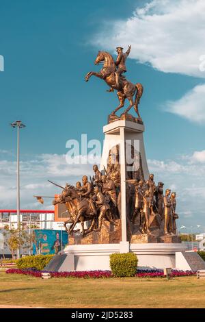19 May 2022, Antalya, Turkey: Mustafa Kemal Ataturk equestrian statue on a square in Antalya Stock Photo