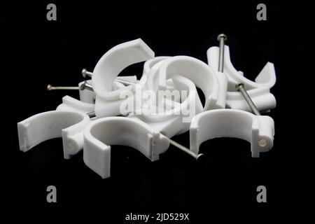 A picture of Cable Clips with Metal Nail Stock Photo