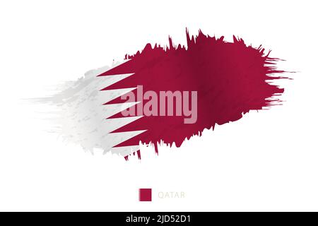 Painted brushstroke flag of Qatar with waving effect. Vector flag. Stock Vector