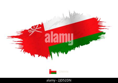 Painted brushstroke flag of Oman with waving effect. Vector flag. Stock Vector