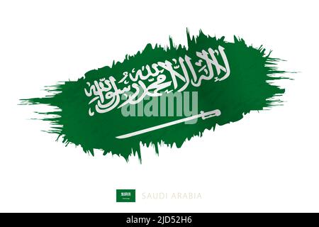 Painted brushstroke flag of Saudi Arabia with waving effect. Vector flag. Stock Vector