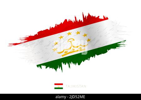 Painted brushstroke flag of Tajikistan with waving effect. Vector flag. Stock Vector