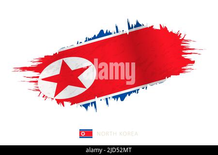Painted brushstroke flag of North Korea with waving effect. Vector flag. Stock Vector