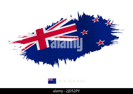 Painted brushstroke flag of New Zealand with waving effect. Vector flag. Stock Vector