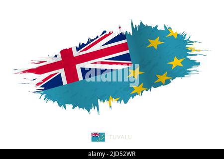 Painted brushstroke flag of Tuvalu with waving effect. Vector flag. Stock Vector