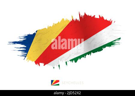 Painted brushstroke flag of Seychelles with waving effect. Vector flag. Stock Vector