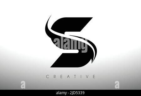 E Swoosh Letter Cut Logo Design with Black Swoosh and Creative Icon ...