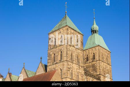 Towers of the historic Johanniskirche church in Osnabruck, Germany Stock Photo