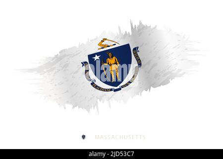 Painted brushstroke flag of Massachusetts with waving effect. Vector flag. Stock Vector
