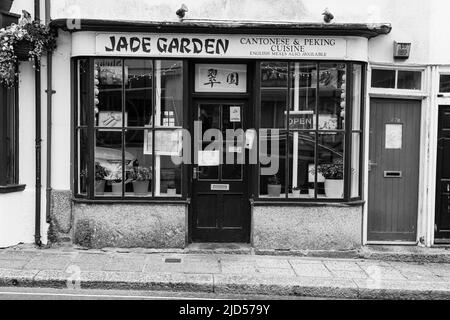 Retail outlets (Jade Garden) in Meneage Street, Helston, Cornwall, England Stock Photo