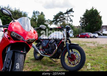 Woodbridge Suffolk UK August 14 2021: A 2019 Ducati 959 Panigale motorbike on display at a bikers meet Stock Photo