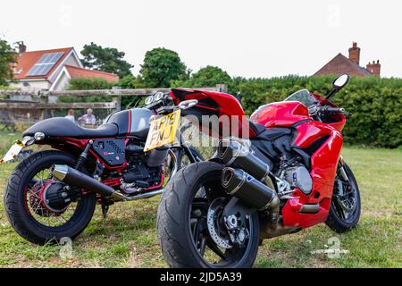 Woodbridge Suffolk UK August 14 2021: A 2019 Ducati 959 Panigale motorbike on display at a bikers meet Stock Photo