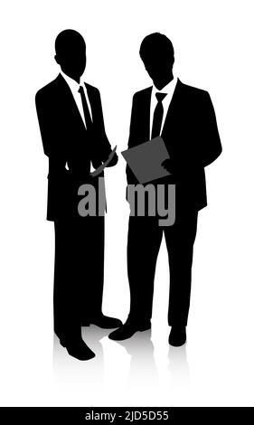 Black and white business deal. Two businessmen discussing a document. Stock Photo