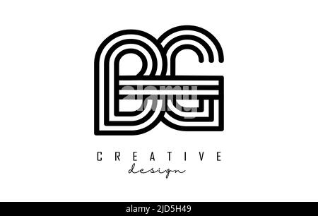 Black lines BG b g letters with monogram Logo Design. Creative vector illustration with geometric lines pattern. Stock Vector