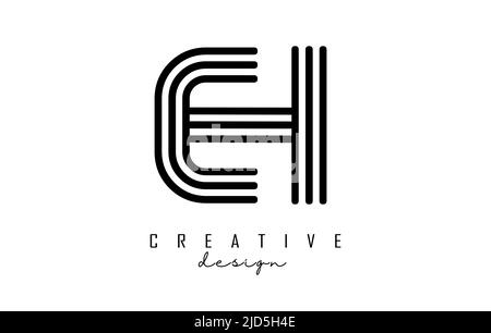 Black lines EH e h letters with monogram Logo Design. Creative vector illustration with geometric lines pattern. Stock Vector