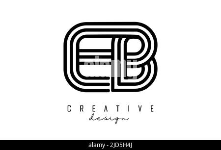Black lines EB e b letters with monogram Logo Design. Creative vector illustration with geometric lines pattern. Stock Vector