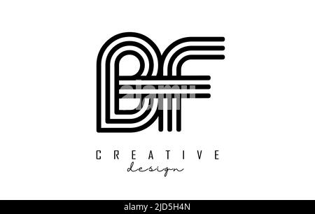 Black lines BF b f letters with monogram Logo Design. Creative vector illustration with geometric lines pattern. Stock Vector