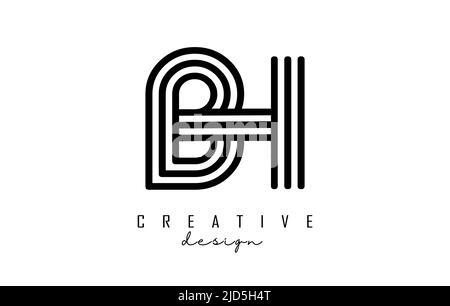 Black lines Bh b h letters with monogram Logo Design. Creative vector illustration with geometric lines pattern. Stock Vector