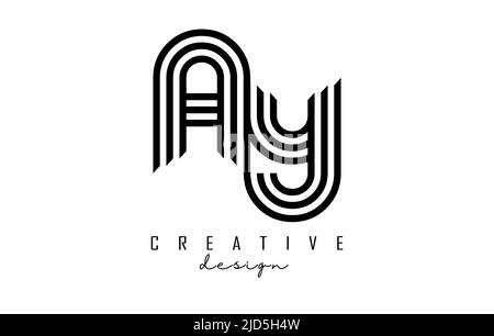 Black lines AY a y letters with monogram Logo Design. Creative vector illustration with geometric lines pattern. Stock Vector