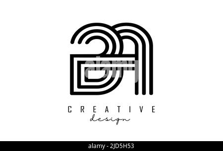 Black lines BA b a letters with monogram Logo Design. Creative vector illustration with geometric lines pattern. Stock Vector