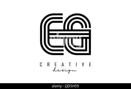 Black lines EG e g letters with monogram Logo Design. Creative vector illustration with geometric lines pattern. Stock Vector